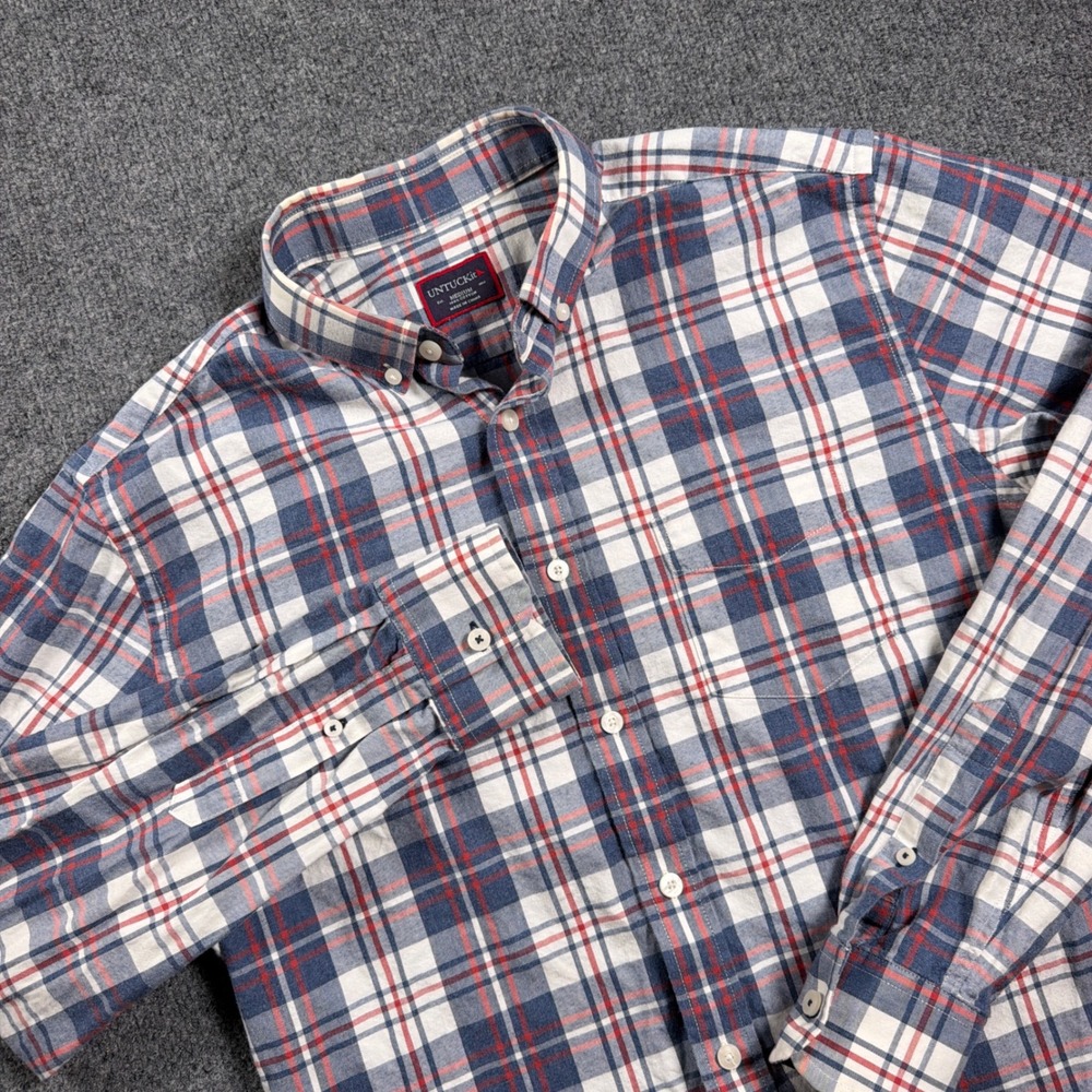 UNTUCKit Flannel Button Down Shirt Mens Medium Blue Red Plaid Long Sleeve
